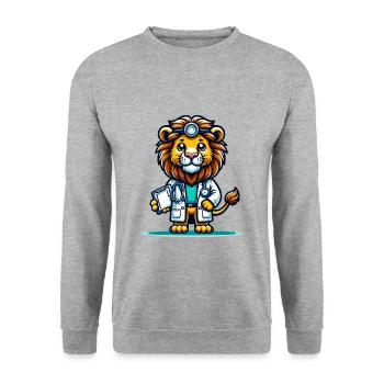 Cute Lion Doctor - Unisex Sweatshirt - salt & pepper - Front - Alina (178cm) & Michal (187cm)