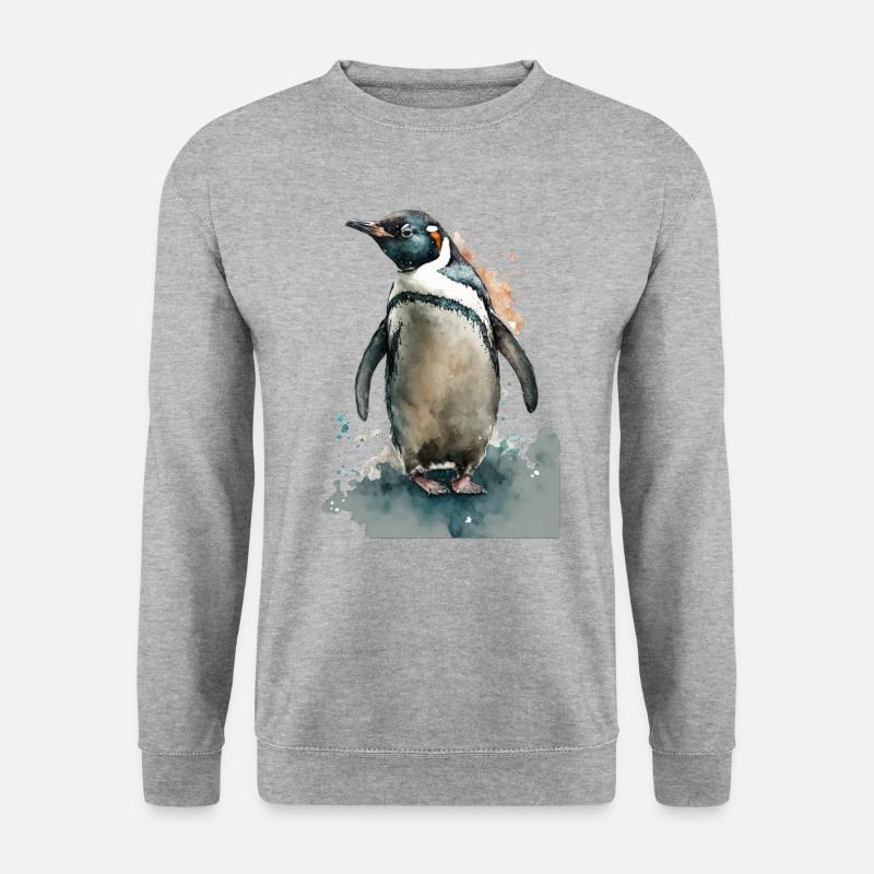 Pinguin Aquarell Wasserfarben Gemälde - Unisex Pullover - Weißgrau meliert