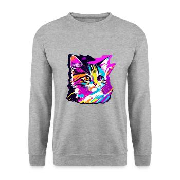 farbige Kätzchen, Katze - Unisex Pullover - Weißgrau meliert - Vorne - Alina (178cm) & Michal (187cm)