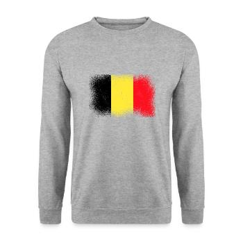 Belgien Flagge Vintage Belgische Fahne Used Look - Unisex Pullover - Weißgrau meliert - Vorne - Alina (178cm) & Michal (187cm)