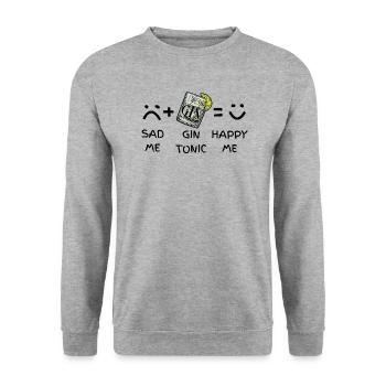 Sad Me (traurig) + Gin Tonic = Happy Me - Unisex Pullover - Weißgrau meliert - Vorne - Alina (178cm) & Michal (187cm)