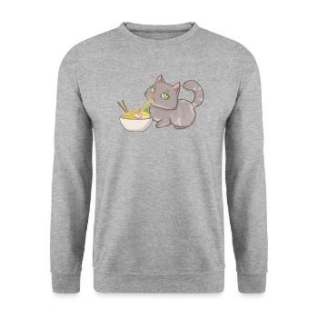 Cat steals Ramen - Unisex Sweatshirt - salt & pepper - Front - Alina (178cm) & Michal (187cm)
