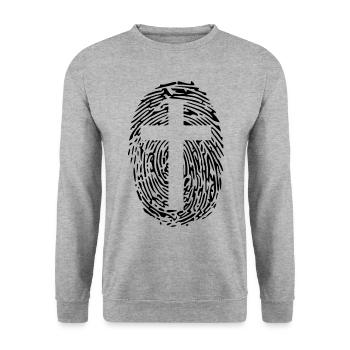 Jesus - Jesus Christ - fingerprint with cross - Unisex Sweatshirt - salt & pepper - Front - Alina (178cm) & Michal (187cm)