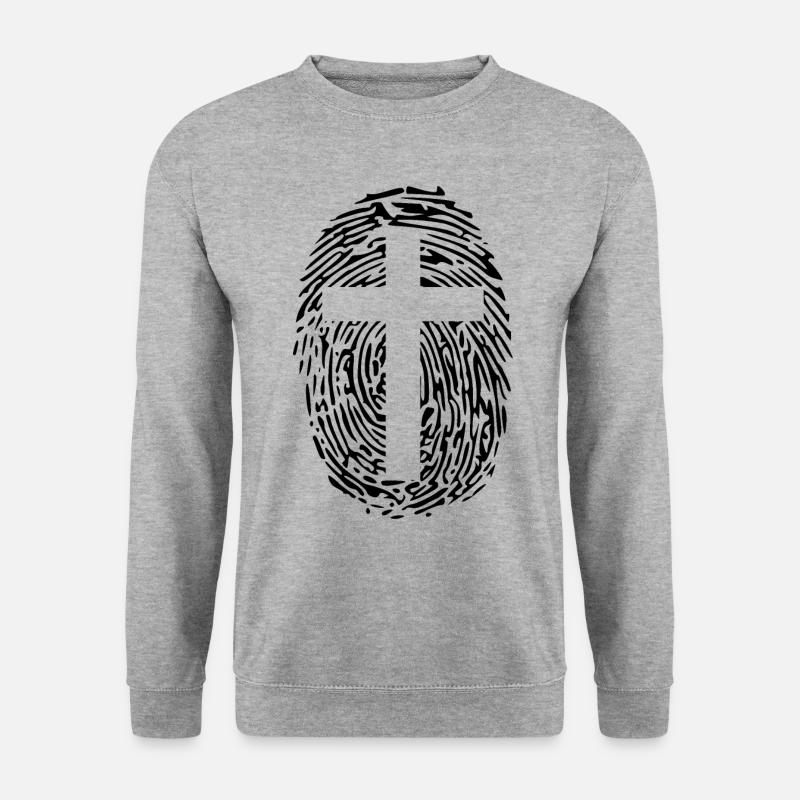Jesus - Jesus Christus - Fingerabdruck mit Kreuz - Unisex Pullover - Weißgrau meliert