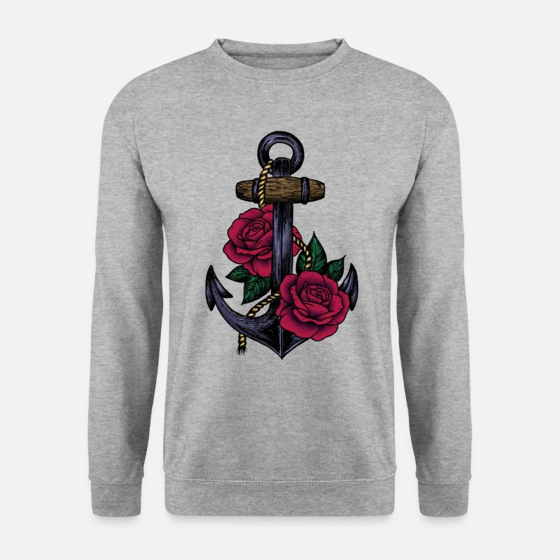 Anker und Rosen - Unisex Pullover - Weißgrau meliert