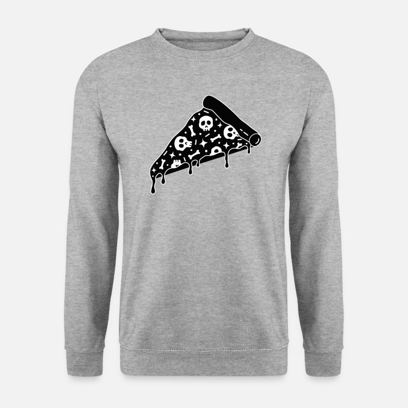 Totenkopf-Pizza - Unisex Pullover - Weißgrau meliert