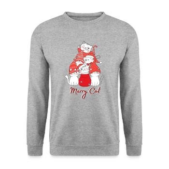 Merry Cat - Unisex Pullover - Weißgrau meliert - Vorne - Alina (178cm) & Michal (187cm)