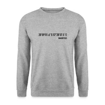 Koordinaten Mauritius Geschenk für Reisende - Unisex Pullover - Weißgrau meliert - Vorne - Alina (178cm) & Michal (187cm)