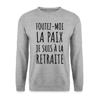 Foutez moi la paix je suis à la retraite - Sweat-shirt Unisexe - gris chiné - Devant - Alina (178cm) & Michal (187cm)