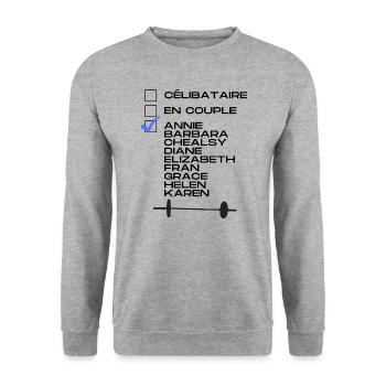 T-Shirt célibataire ou en couple ou WOD Girls - Sweat-shirt Unisexe - gris chiné - Devant - Alina (178cm) & Michal (187cm)