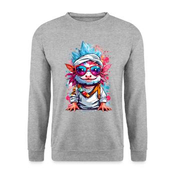 Cool Axolotl - Unisex Sweatshirt - salt & pepper - Front - Alina (178cm) & Michal (187cm)