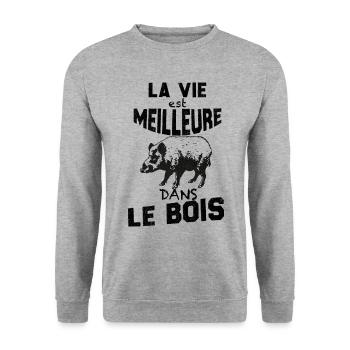 Chasse Pour Homme La Vie Dans Le Bois - Sweat-shirt Unisexe - gris chiné - Devant - Alina (178cm) & Michal (187cm)
