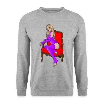 sitting girl - Unisex Pullover - Weißgrau meliert - Vorne - Alina (178cm) & Michal (187cm)
