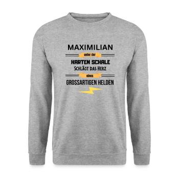 Maximilian harte Schale eines Großartigen Helden - Unisex Pullover - Weißgrau meliert - Vorne - Alina (178cm) & Michal (187cm)
