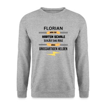 Florian unter harte Schale eines Großartigen Helde - Unisex Pullover - Weißgrau meliert - Vorne - Alina (178cm) & Michal (187cm)