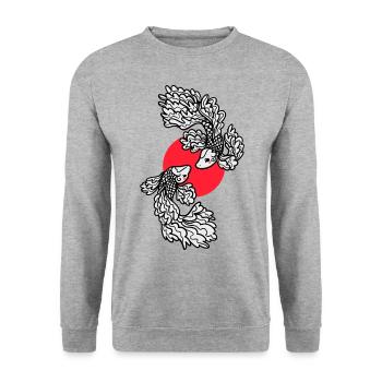 Koi Karpfen Japanische Kunst Fische Yin Yang - Unisex Pullover - Weißgrau meliert - Vorne - Alina (178cm) & Michal (187cm)