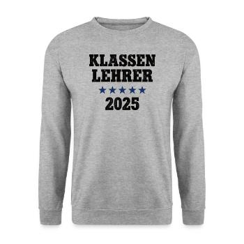 Klassen Lehrer 2025 Leiter Schule Klassenlehrer - Unisex Pullover - Weißgrau meliert - Vorne - Alina (178cm) & Michal (187cm)