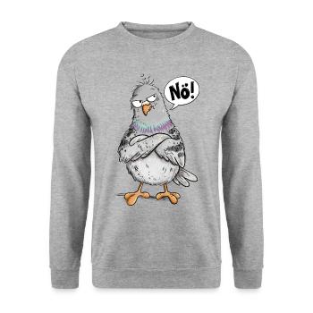 Nö Taube Lustige Stadttaube Vogel Statement Humor - Unisex Pullover - Weißgrau meliert - Vorne - Alina (178cm) & Michal (187cm)
