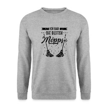 Möps Möpse Wischmop - Unisex Pullover - Weißgrau meliert - Vorne - Alina (178cm) & Michal (187cm)