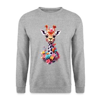 Giraffe V1 24 08 - Unisex Pullover - Weißgrau meliert - Vorne - Alina (178cm) & Michal (187cm)