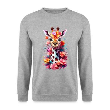 Giraffe V1 24 17 - Unisex Pullover - Weißgrau meliert - Vorne - Alina (178cm) & Michal (187cm)
