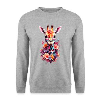 Giraffe V1 24 13 - Unisex Pullover - Weißgrau meliert - Vorne - Alina (178cm) & Michal (187cm)