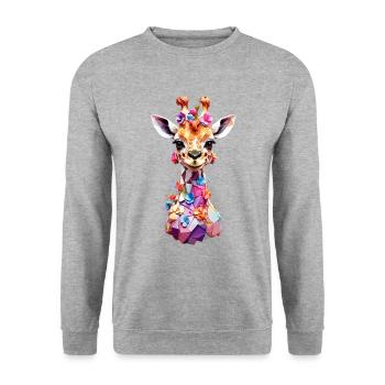 Giraffe V1 24 22 - Unisex Pullover - Weißgrau meliert - Vorne - Alina (178cm) & Michal (187cm)