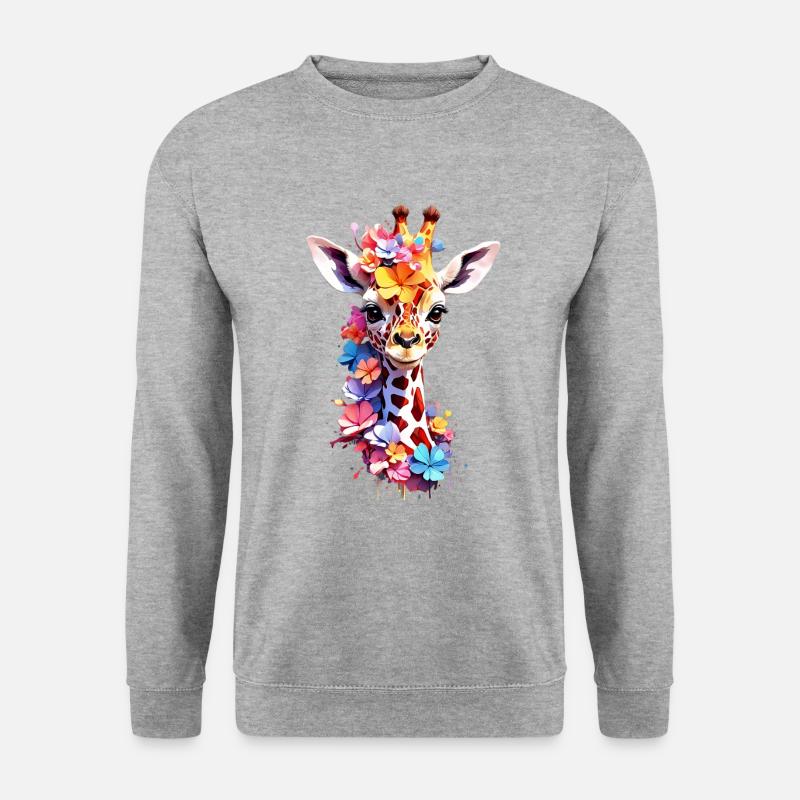 Giraffe V1 24 34 - Unisex Pullover - Weißgrau meliert