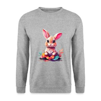 Hase Bunny V1 24 03 - Unisex Pullover - Weißgrau meliert - Vorne - Alina (178cm) & Michal (187cm)