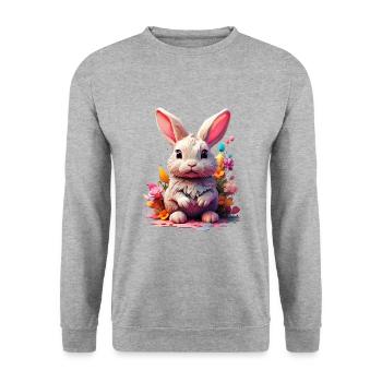 Hase Bunny V1 24 02 - Unisex Pullover - Weißgrau meliert - Vorne - Alina (178cm) & Michal (187cm)