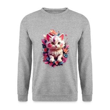 Cat Cat V1 24 03 - Unisex Sweatshirt - salt & pepper - Front - Alina (178cm) & Michal (187cm)