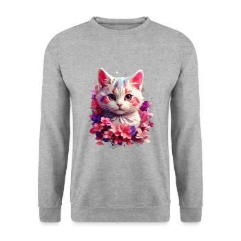 Cat Cat V1 24 04 - Unisex Sweatshirt - salt & pepper - Front - Alina (178cm) & Michal (187cm)