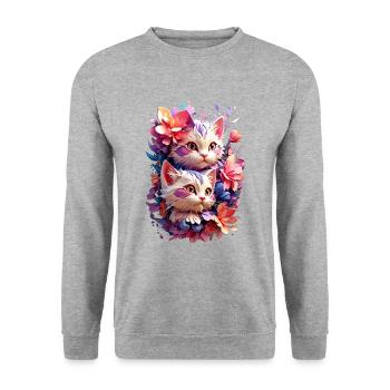 Katze Cat V1 24 13 - Unisex Pullover - Weißgrau meliert - Vorne - Alina (178cm) & Michal (187cm)