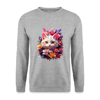 Katze Cat V1 24 16 - Unisex Pullover - Weißgrau meliert - Vorne - Alina (178cm) & Michal (187cm)