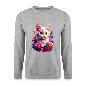 Katze Cat V1 24 19 - Unisex Pullover - Weißgrau meliert - Vorne - Alina (178cm) & Michal (187cm)