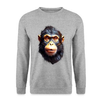 Affe Monkey V24 09 - Unisex Pullover - Weißgrau meliert - Vorne - Alina (178cm) & Michal (187cm)
