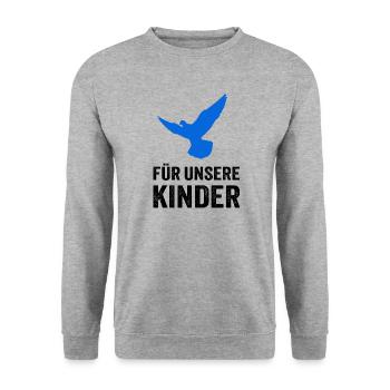 Für unsere Kinder - Friedenstaube - Unisex Pullover - Weißgrau meliert - Vorne - Alina (178cm) & Michal (187cm)