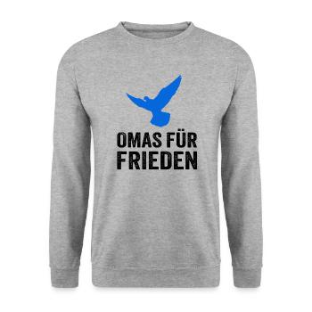 Omas für Frieden - Unisex Pullover - Weißgrau meliert - Vorne - Alina (178cm) & Michal (187cm)