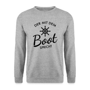 Der Mit Dem Boot Spricht - Segeln Segelboot - Unisex Pullover - Weißgrau meliert - Vorne - Alina (178cm) & Michal (187cm)