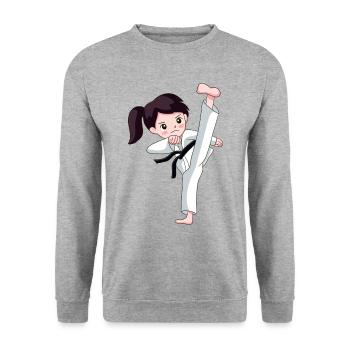 Karate Girl with black belt Kampfsport - Unisex Pullover - Weißgrau meliert - Vorne - Alina (178cm) & Michal (187cm)