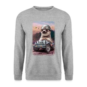 SLOTH IN RACING CAR - Unisex Sweatshirt - salt & pepper - Front - Alina (178cm) & Michal (187cm)