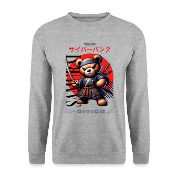 Samurai Teddy Japan - Unisex Sweatshirt - salt & pepper - Front - Alina (178cm) & Michal (187cm)