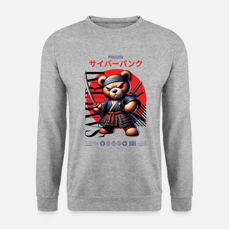 Samurai Teddy Japan - Unisex Pullover - Weißgrau meliert