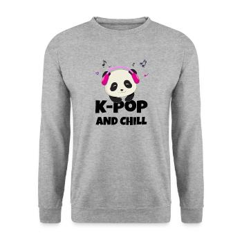 K-POP und chillen. Weiß # 1 - Unisex Pullover - Weißgrau meliert - Vorne - Alina (178cm) & Michal (187cm)