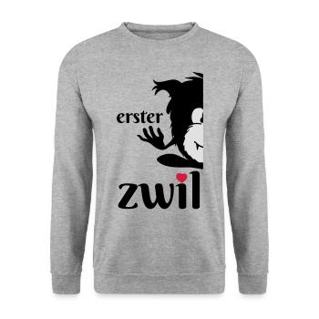 Monster Smuffel erster Zwilling geteilt - Unisex Pullover - Weißgrau meliert - Vorne - Alina (178cm) & Michal (187cm)