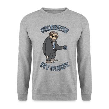 Homeoffice Mitarbeiter des Monats Faultier - Unisex Pullover - Weißgrau meliert - Vorne - Alina (178cm) & Michal (187cm)