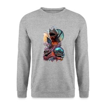 Monster Motiv "Da ist was im Busche" - Unisex Pullover - Weißgrau meliert - Vorne - Alina (178cm) & Michal (187cm)