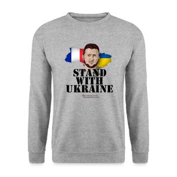 Ukraine France Stand with Ukraine - Unisex Pullover - Weißgrau meliert - Vorne - Alina (178cm) & Michal (187cm)