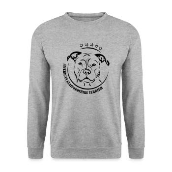American Staffordshire Terrier Hunde Hund Wilsigns - Unisex Pullover - Weißgrau meliert - Vorne - Alina (178cm) & Michal (187cm)