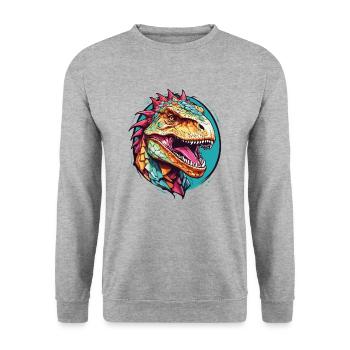 Portrait coloré de Tyrannosaurus Rex - Sweat-shirt Unisexe - gris chiné - Devant - Alina (178cm) & Michal (187cm)